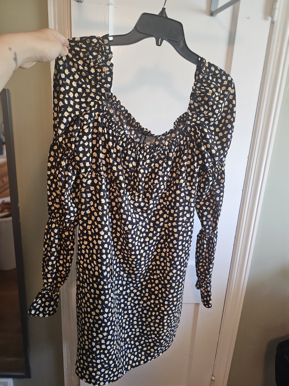 H&M Black Midi Dress with Cream Floral Dot Print